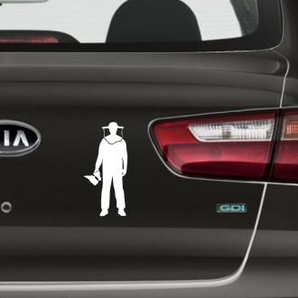 Samolepka včelár s fajkou - biela