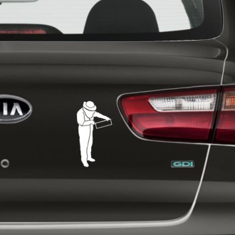 Samolepka včelár s rámikom - biela