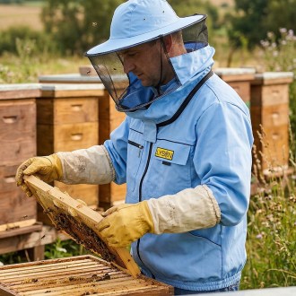 Včelárska bunda s klobúkom - modrá - Lysón, veľ.: S-XXL