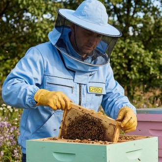 Včelárska bunda s klobúkom - modrá - Lysón, veľ.: S-XXL